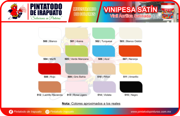 VINIPESA SATIN (MUESTRARIO DE COLORES) - IPESA - PRODUCTOS PINTATODO DE IRAPUATO