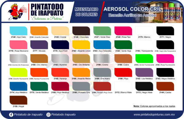 ESMALTE ACRILICO EN AEROSOL (MUESTRARIO DE COLORES) - IPESA - PRODUCTOS PINTATODO DE IRAPUATO